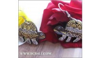 Turtle Wood Earring Carving Painted Fashion Bali